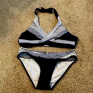 Size Medium. Blue/White. Very comfortable.